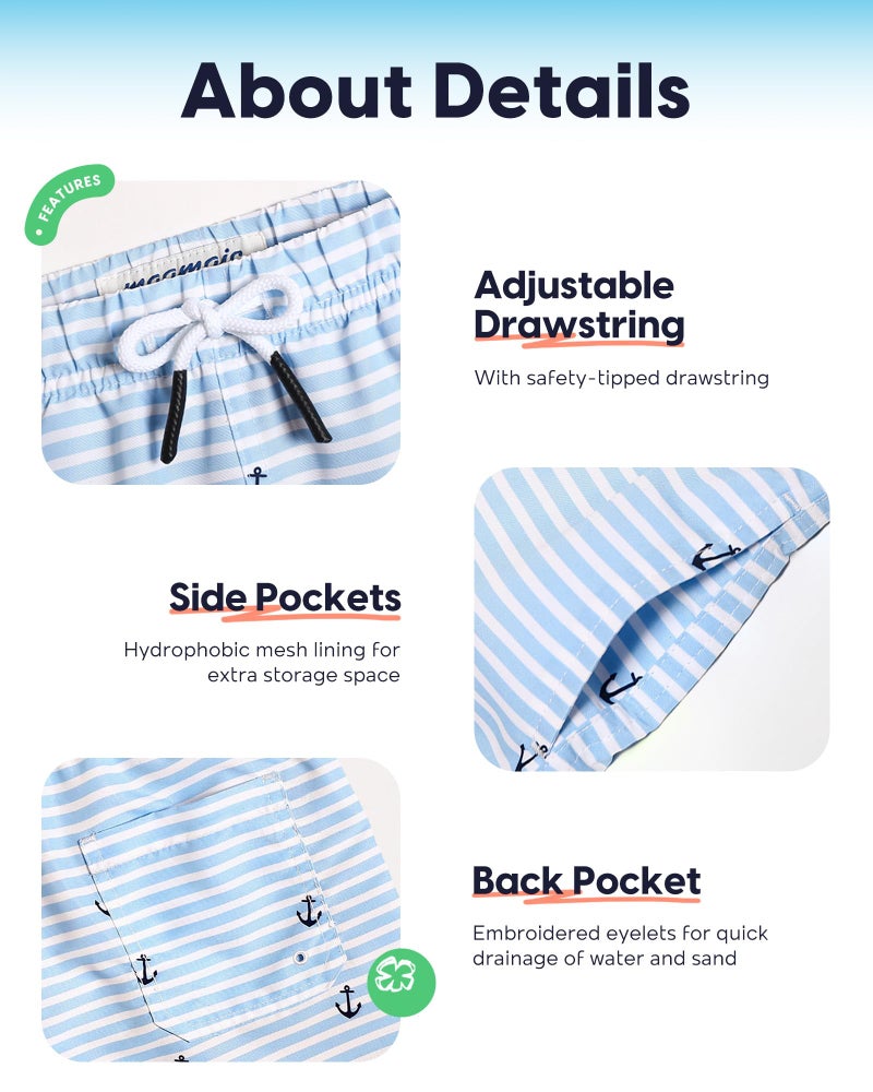 maamgic Swim Trunks Boys Quick Dry Toddler Bathing Suits for Kids Swimsuit Above The Knee Boys Swim Shorts Anchor WhiteBlue 3T - Image 3